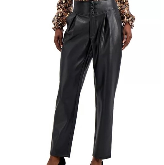 NWT Inc International Concepts Faux-Leather Pleat-Front Pants - Picture 2 of 3
